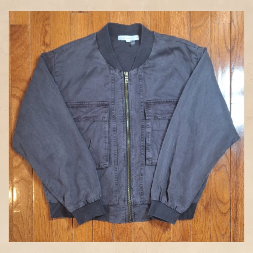 Young Fabulous Broke YFB Gray Cropped Aviator Jacket Small Tencel Cotton Boho